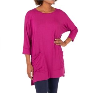 Agnes & Dora Women’s Oversized Tunic Pink Fuchsia 3/4 Sleeves Deep Front XXS